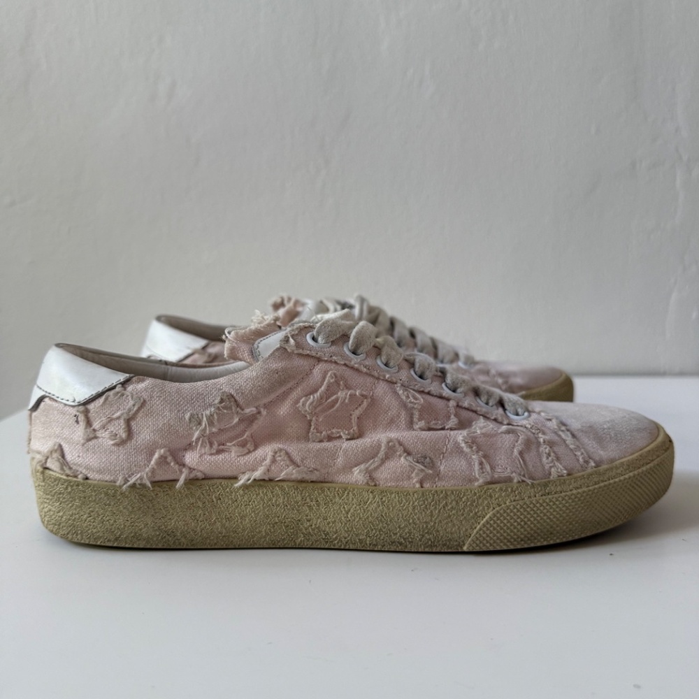 WOMEN'S YVES SAINT LAURENT BABY PINK STAR CANVAS LOW TOP SNEAKERS SIZE US 6 1/2